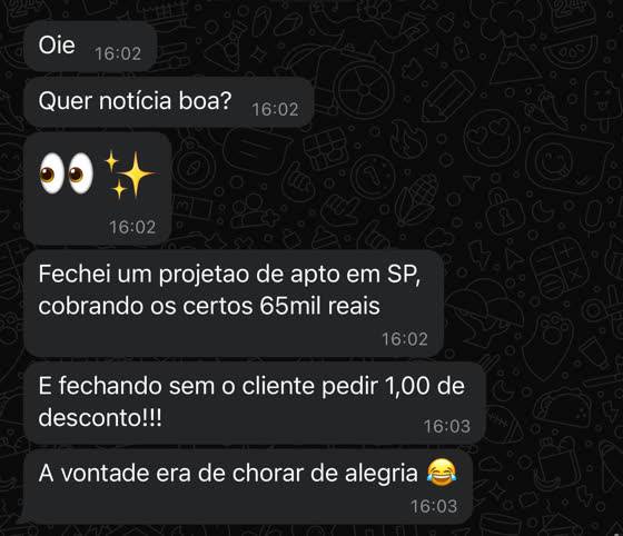 Mensagem de cliente: Projeto de R$ 65 mil, sem desconto